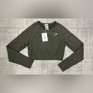 New Women’s Gymshark Vital Seamless 2.0 Long Sleeve Crop Top XXL Green